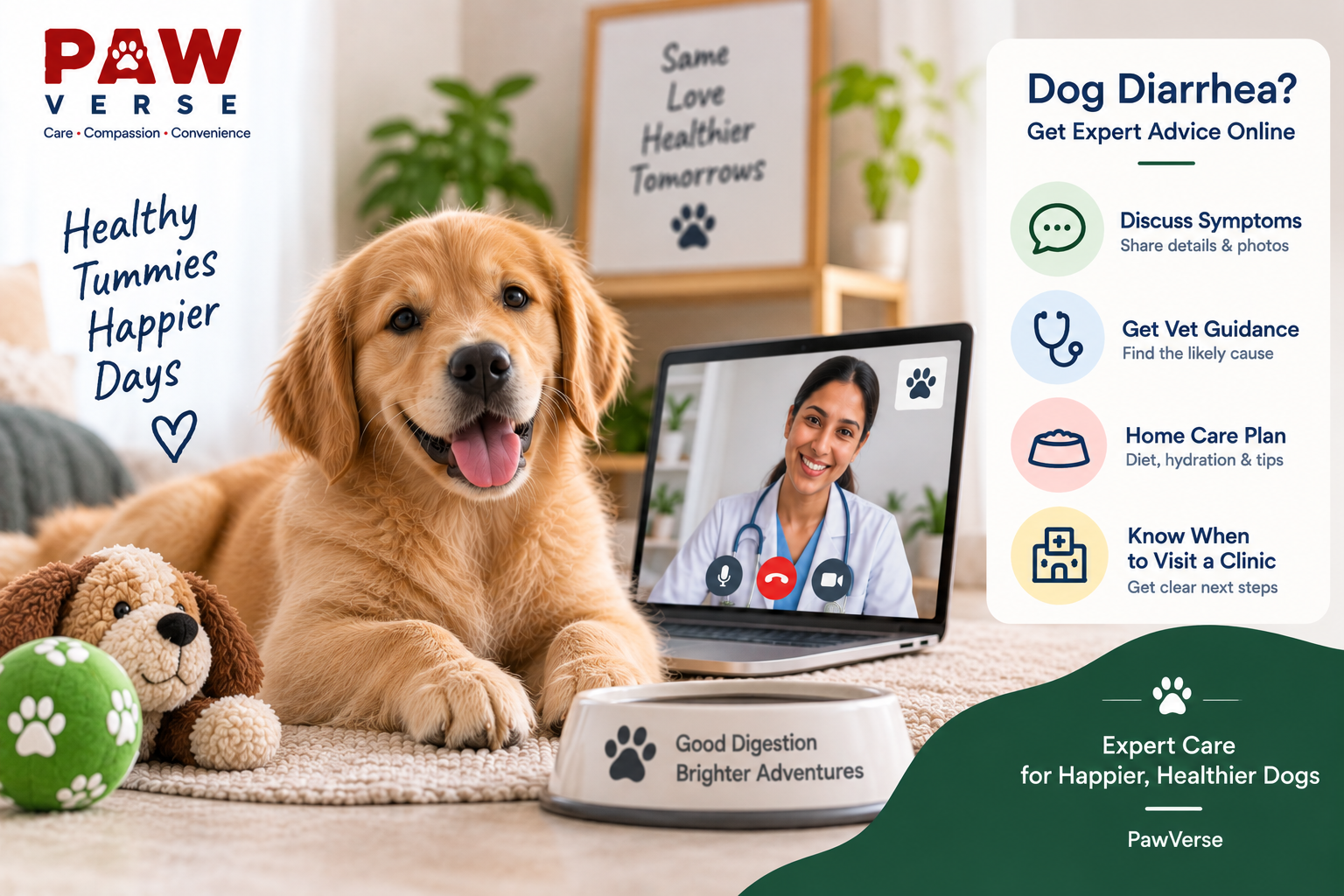 Dog Diarrhea: Causes, Warning Signs, and How Online Vet Consultation Can Help